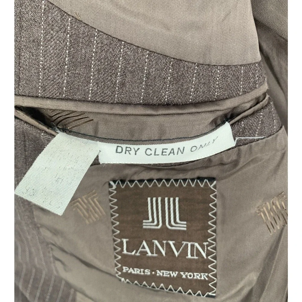 Vintage 70's Lanvin Paris Jacket Virgin Wool Brown Pinstripe Mens Luxury 42 Long